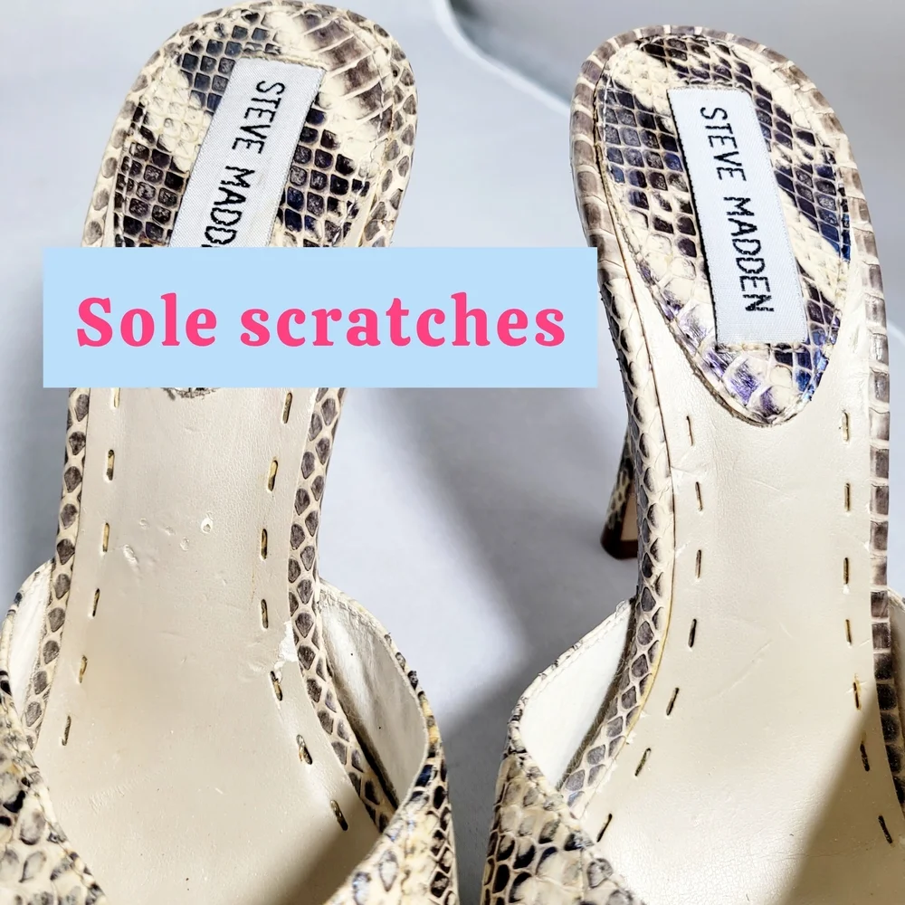 Steve Madden Snakeskin and Wood Women's Sandals Minor Flaw - Picture 6 of 13
